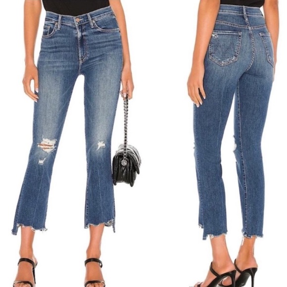 MOTHER The Insider Crop Step Chew Jeans Pants Size 27 Dancing On Coals Blue - Picture 1 of 7
